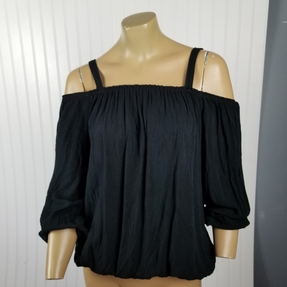 Sanctuary Off Shoulder Balloon Sleeve Top Blouse Womens Small Boho Peasant Black - Picture 7 of 9